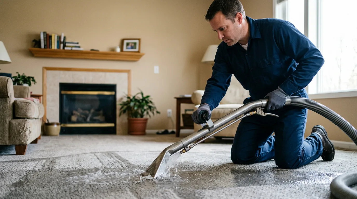 Water damage restoration technician working near Thompsons, TX